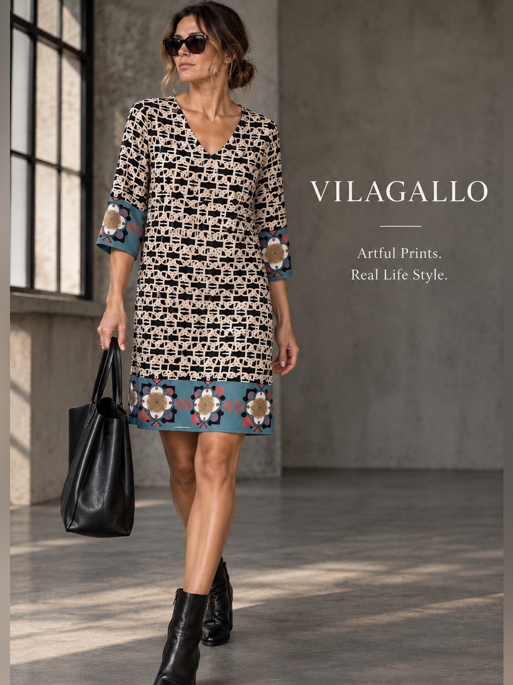 Vilagallo Spanish Geometric Print Shift Dress US 14/16 EU 46
